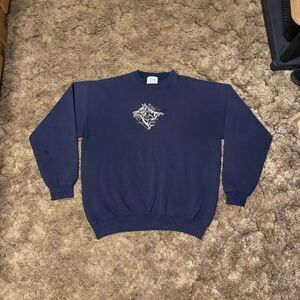 Vintage Wolf Animal Art Crewneck Sweatshirt Navy Blue XLarge